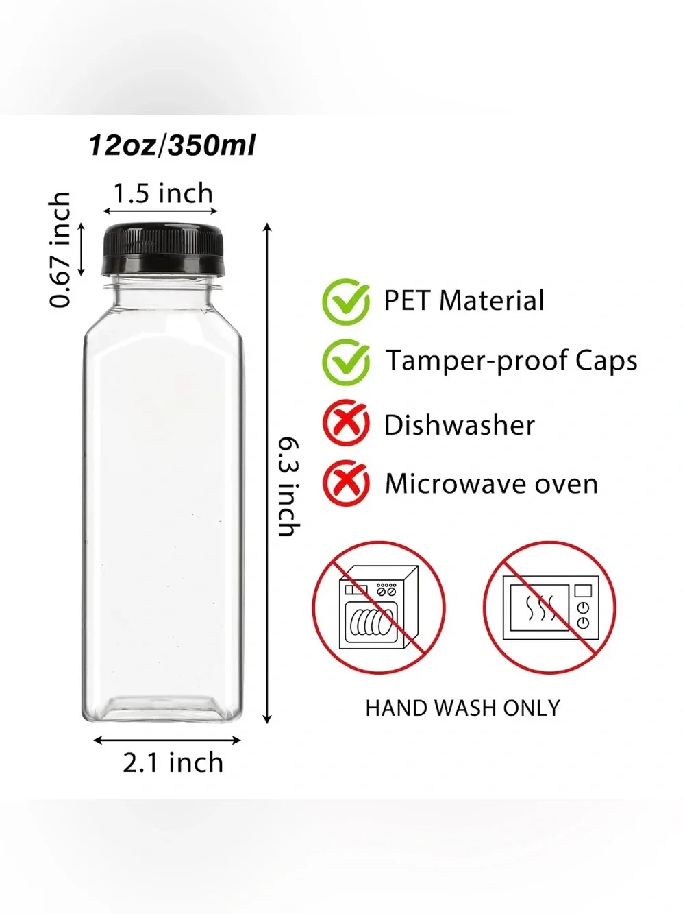 Moretoes 40pcs 12oz Juice Bottles with Caps, Plastic Bottles with Lids